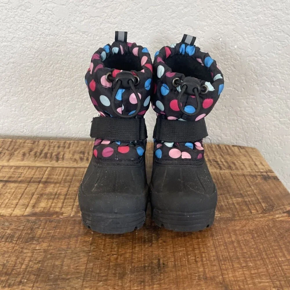 Northside black rubber snow boots polka dot waterproof uppers toddler girl 7